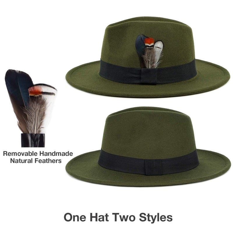 FADACHY Classic Fedora Hat for Men & Women Wide Brim Felt Hat Panama Dress Hat Olive Green Fedora - Image 2